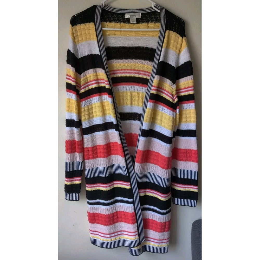 CJ Banks Womens Long Cardigan Sweater Size X Open Front Striped Multicolor